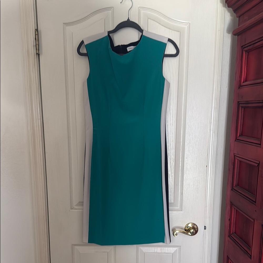 Elegant Teal, Black and White Sleeveless Dress